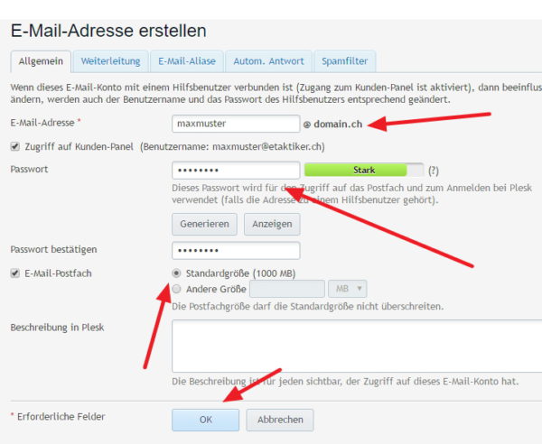 E-Mail Adresse erstellen mit Plesk